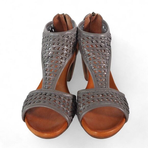 Sundance Demeter Hillside Woven Leather Heeled Sandals Bluish Grey Women's 7/37 - Picture 3 of 10